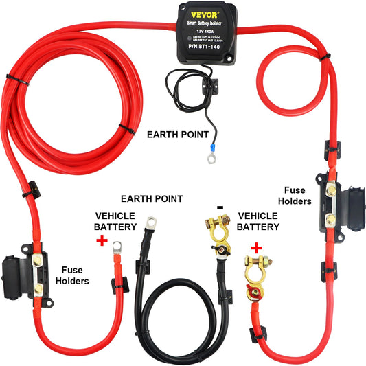 VEVOR Split Charge Relay Kit, 6mtr, Automatic Dual Battery Isolator Kit with 140AMP