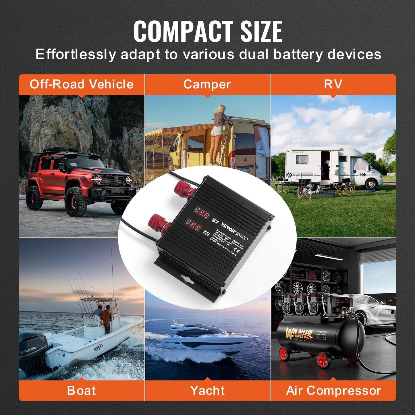 Dual Battery Isolator with LCD Display, 250A VSR for 12V/24V Systems