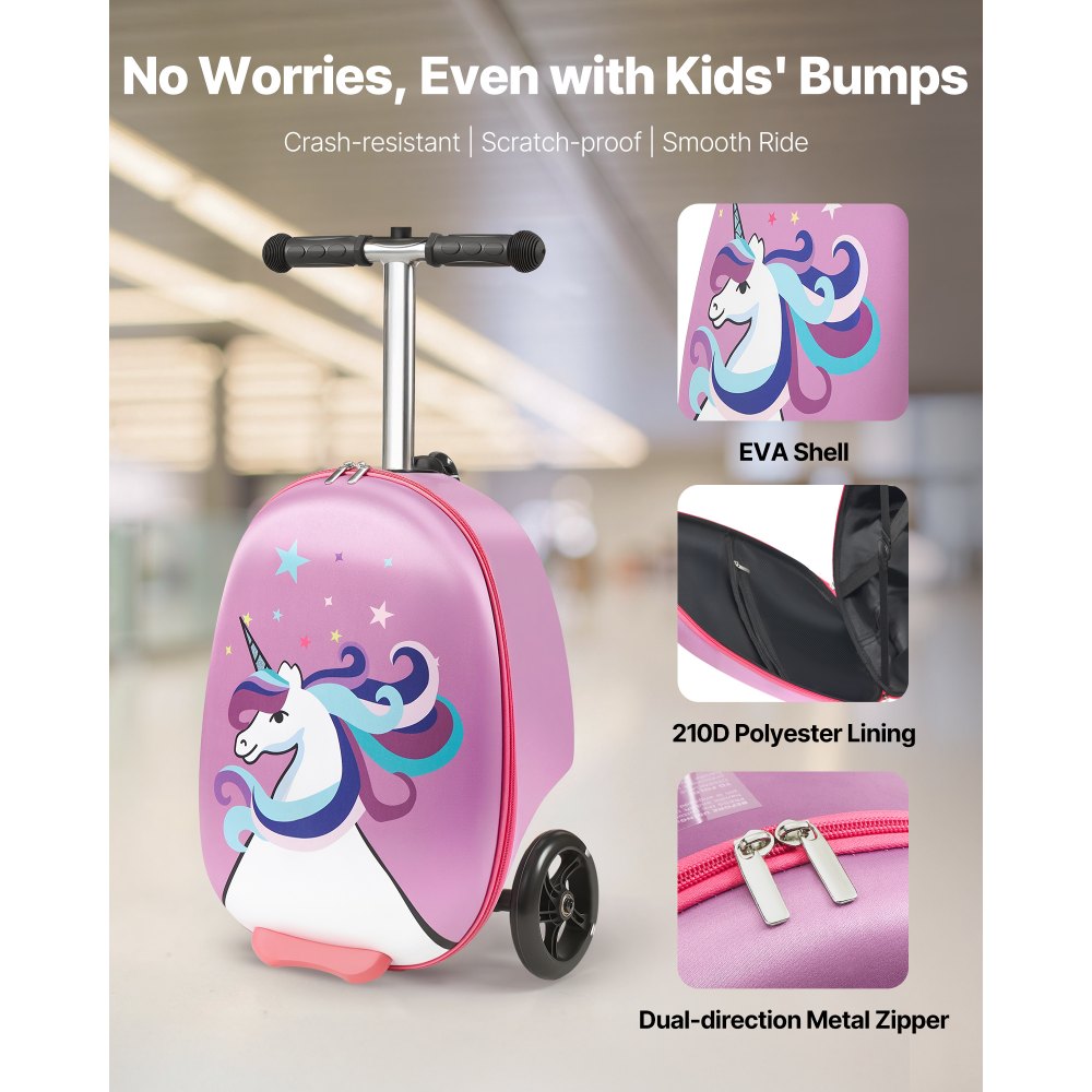 VEVOR Ride-on Luggage 20-inch Kids Scooter Suitcase with Flash Wheels Purple