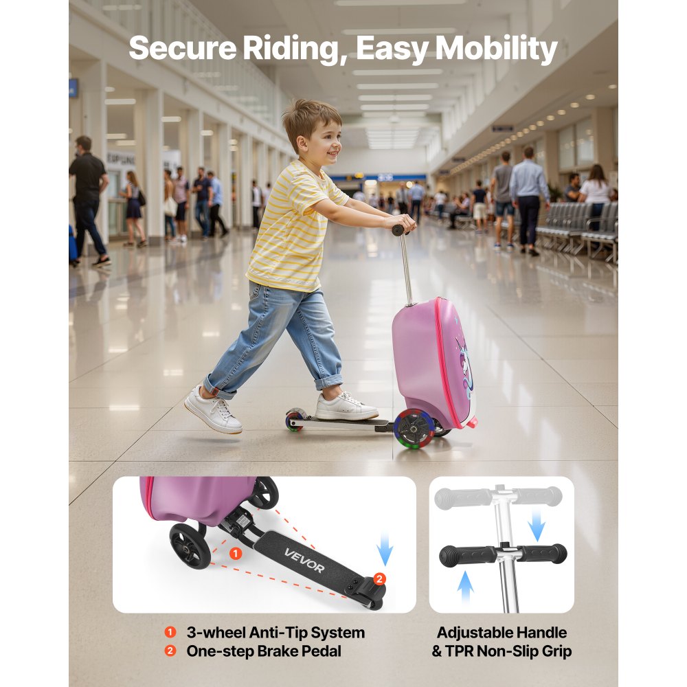 VEVOR Ride-on Luggage 20-inch Kids Scooter Suitcase with Flash Wheels Purple
