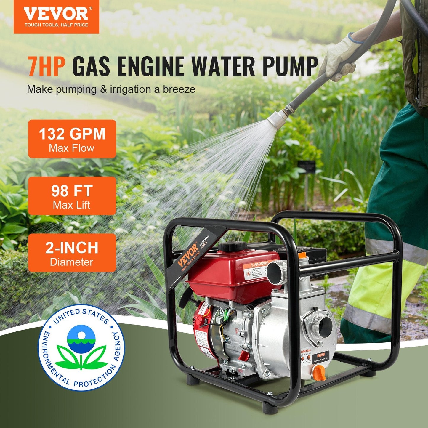 Gas-Powered 50 mm Water Transfer Pump, 7HP 4-Stroke, High Performance