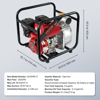 7HP Gas-Powered Water Pump, 80 mm, 4-Stroke, High Performance for Irrigation