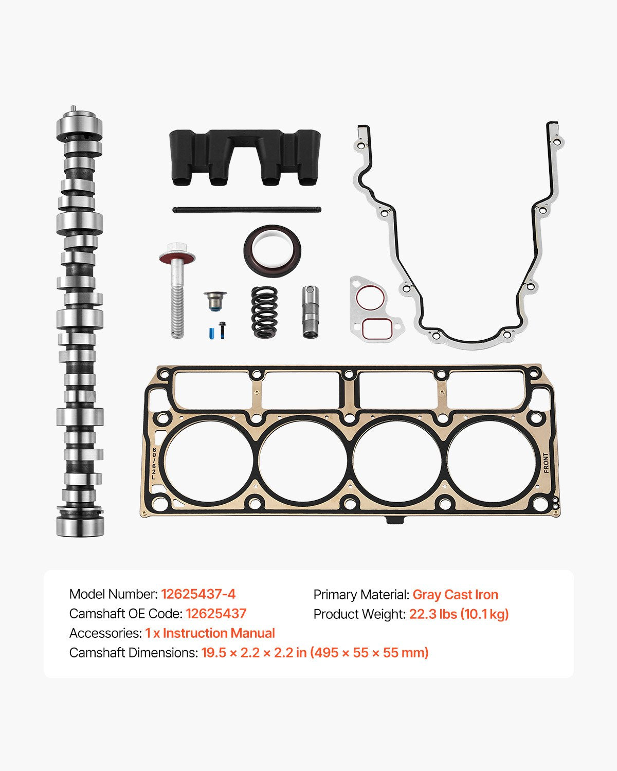 Lifter Camshaft Kit, 13-Piece Set, Gray Cast Iron Engine Cam, Compatible with Norris trucks from 1999-2013 GM Gen3/4, Fit 1999-2013 LS-Based Engines (Silverado, Sierra, Tahoe, Yukon/LS1)