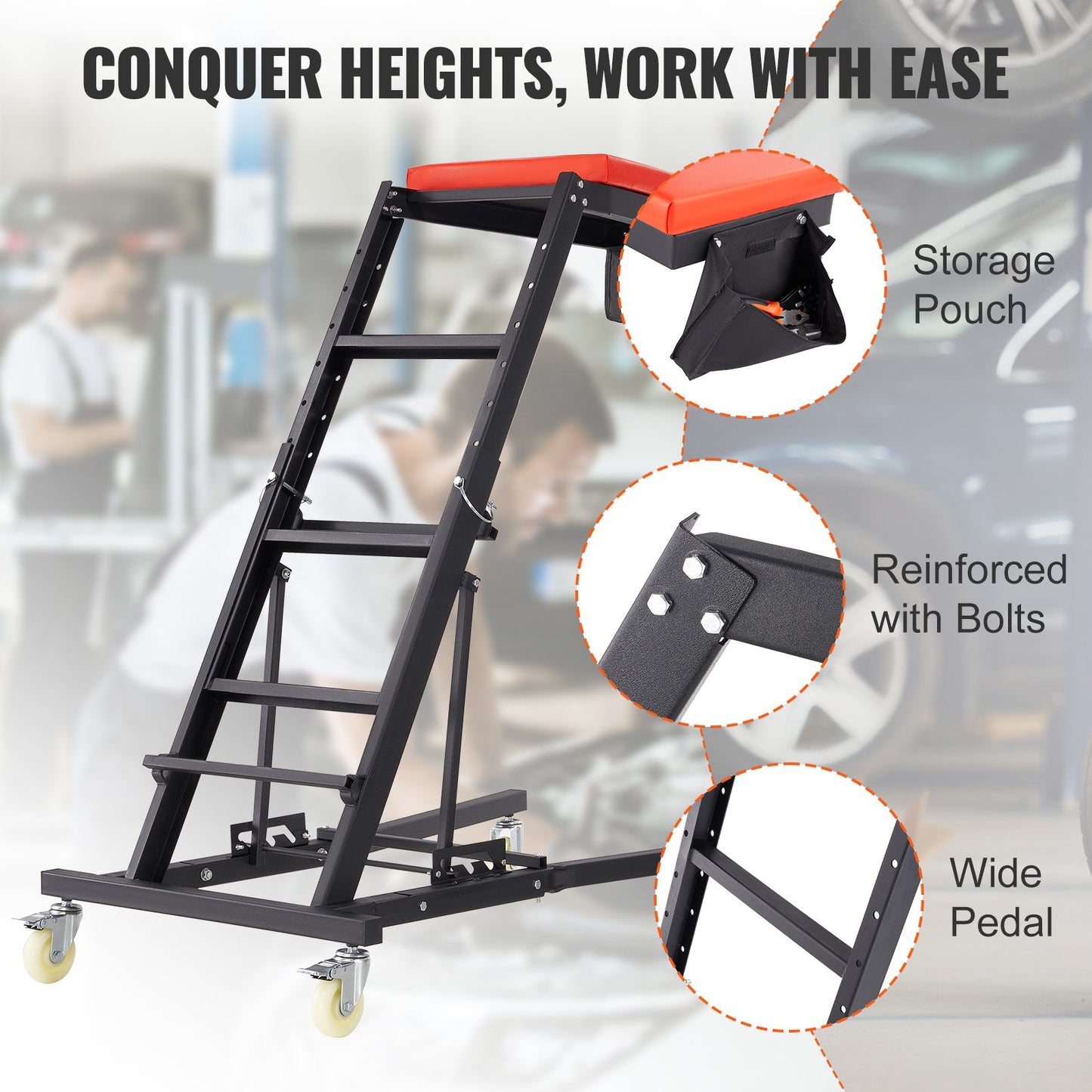 VEVOR Automotive Topside Creeper, with Adjustable Height 48" to 76", 181.44KGS Capacity