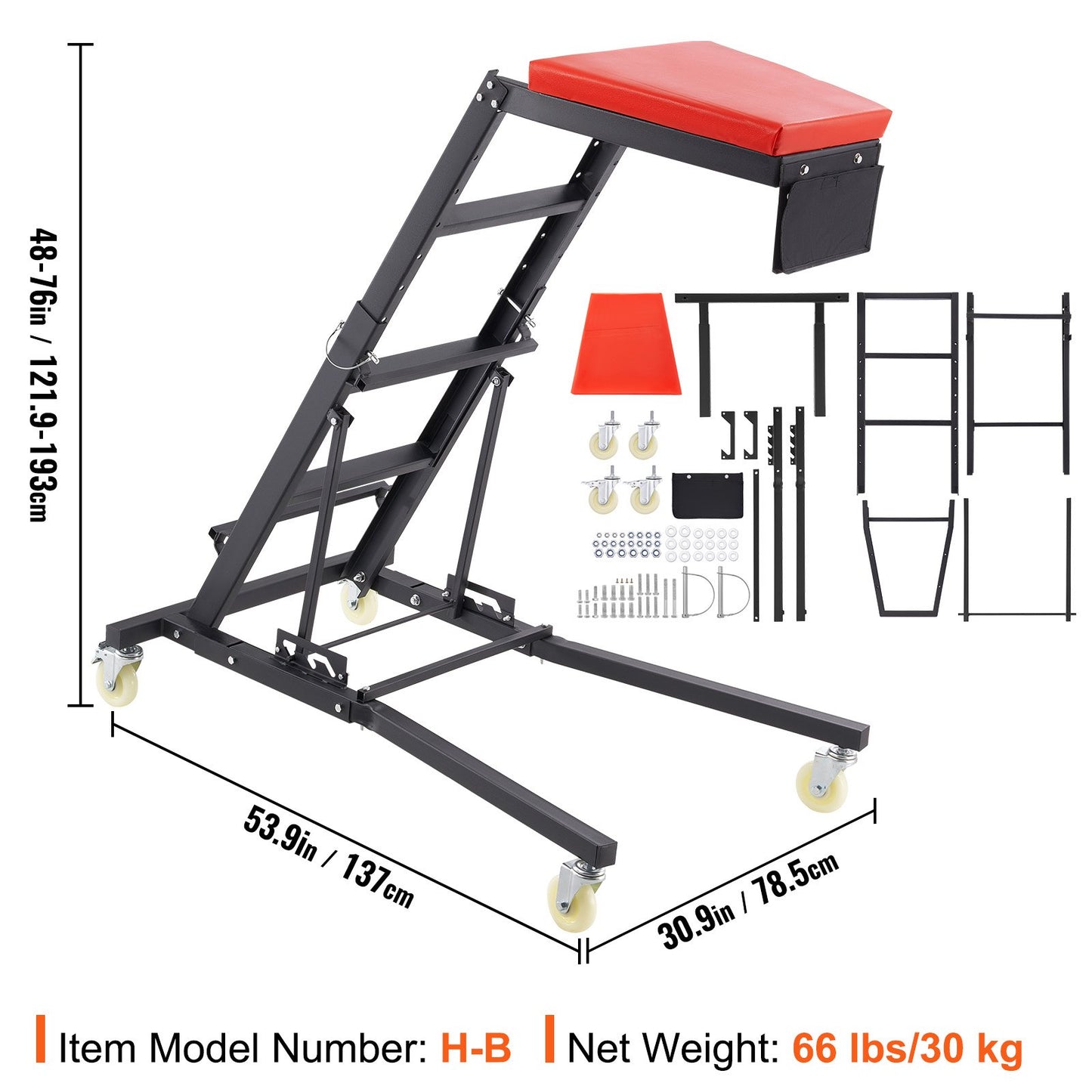 VEVOR Automotive Topside Creeper, with Adjustable Height 48" to 76", 181.44KGS Capacity