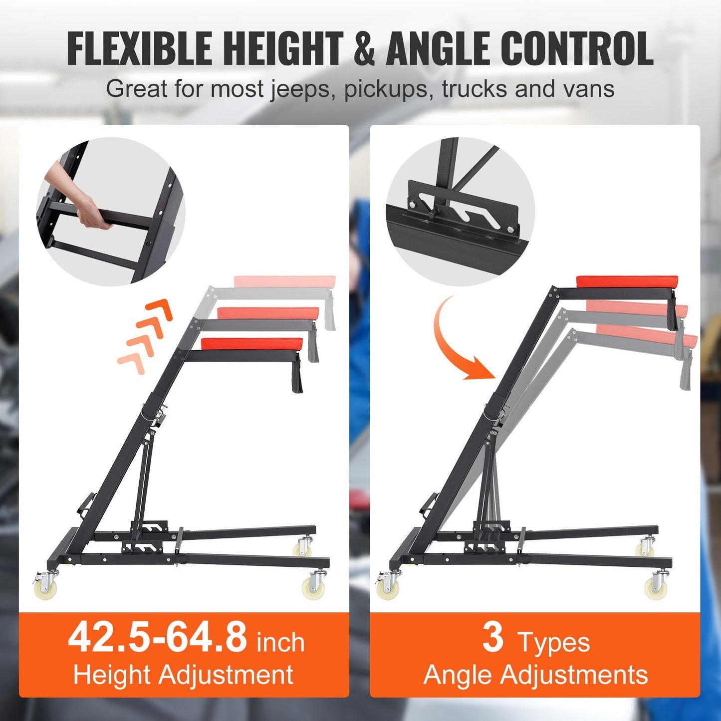 Adjustable Automotive Engine Creeper with 181 kg Capacity and Padded Deck