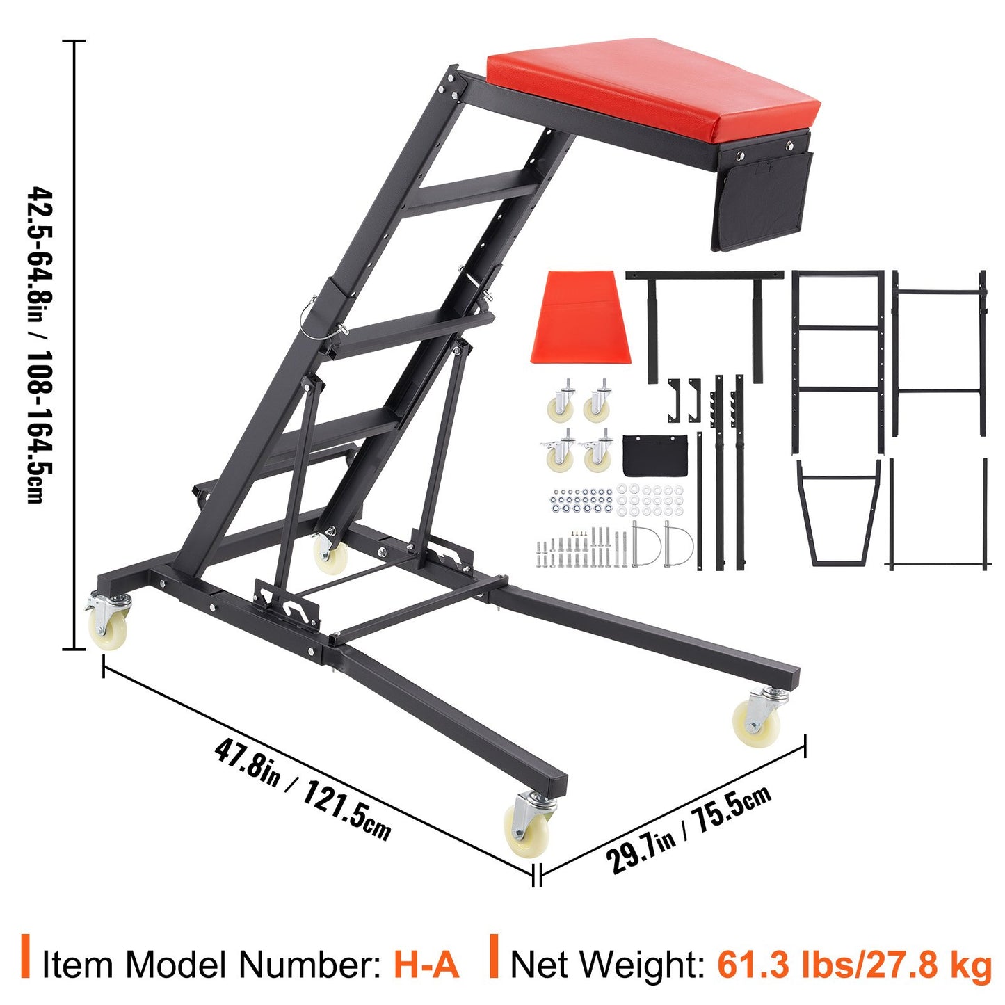VEVOR Automotive Topside Creeper, Engine Creeper 42.5"-64.8", 181.44KGS Capacity