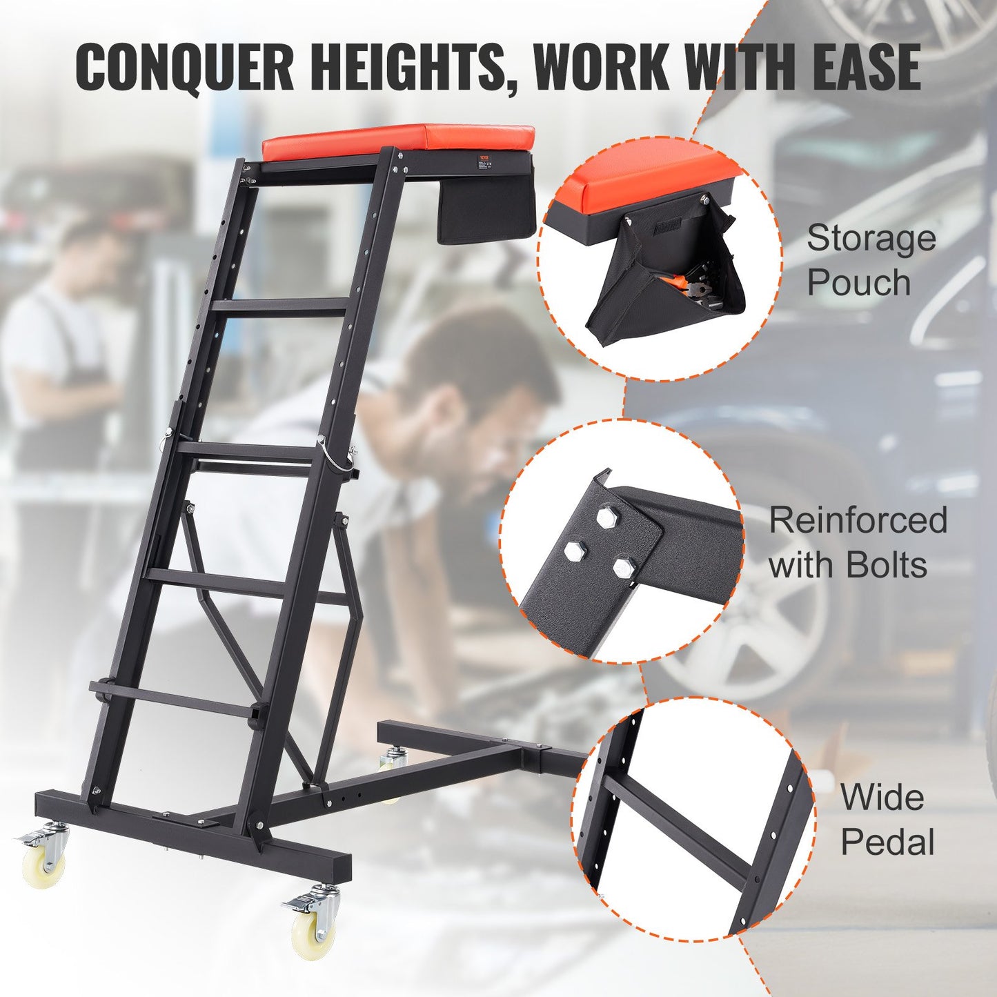 VEVOR Automotive Topside Creeper, with Adjustable Height 49.6" to 75.6", 181.44KGS