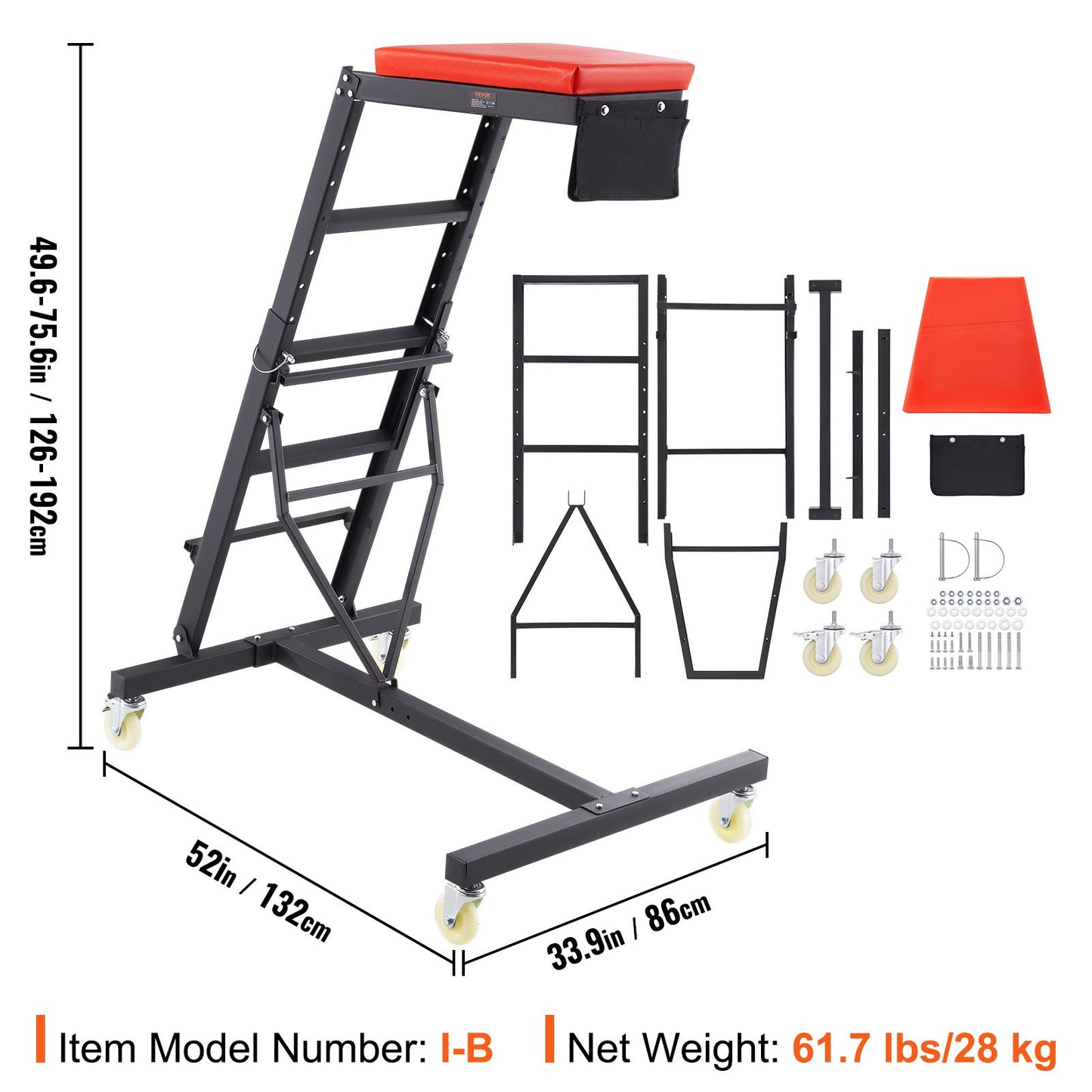 VEVOR Automotive Topside Creeper, with Adjustable Height 49.6" to 75.6", 181.44KGS