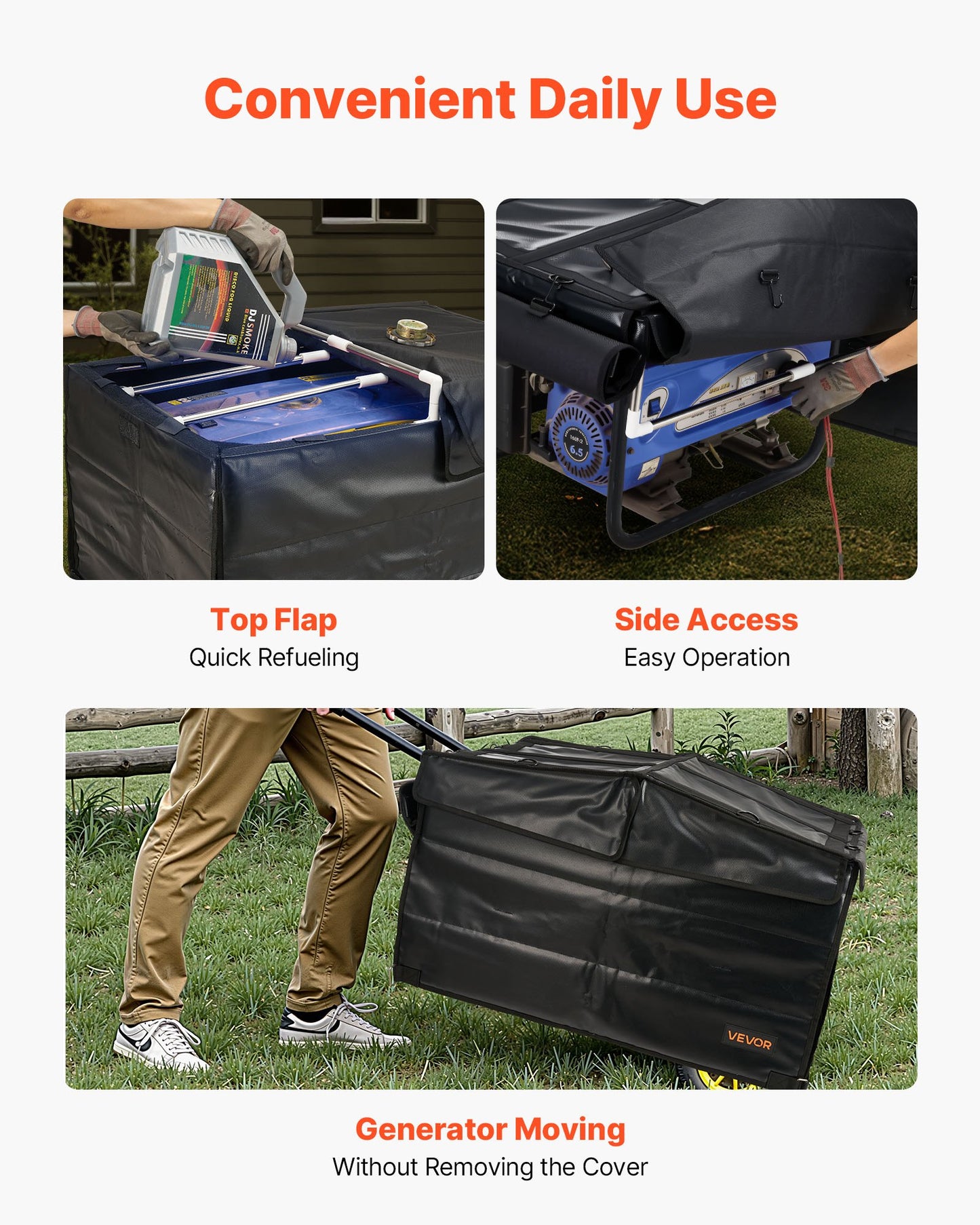 Generator Cover, 860 x 605 x 530 mm Waterproof Universal Generator Cover for Most Generators 3500-12000 Watt, Portable Generator Running Cover with Heavy Duty Thicken 420D Oxford Fabric, Black