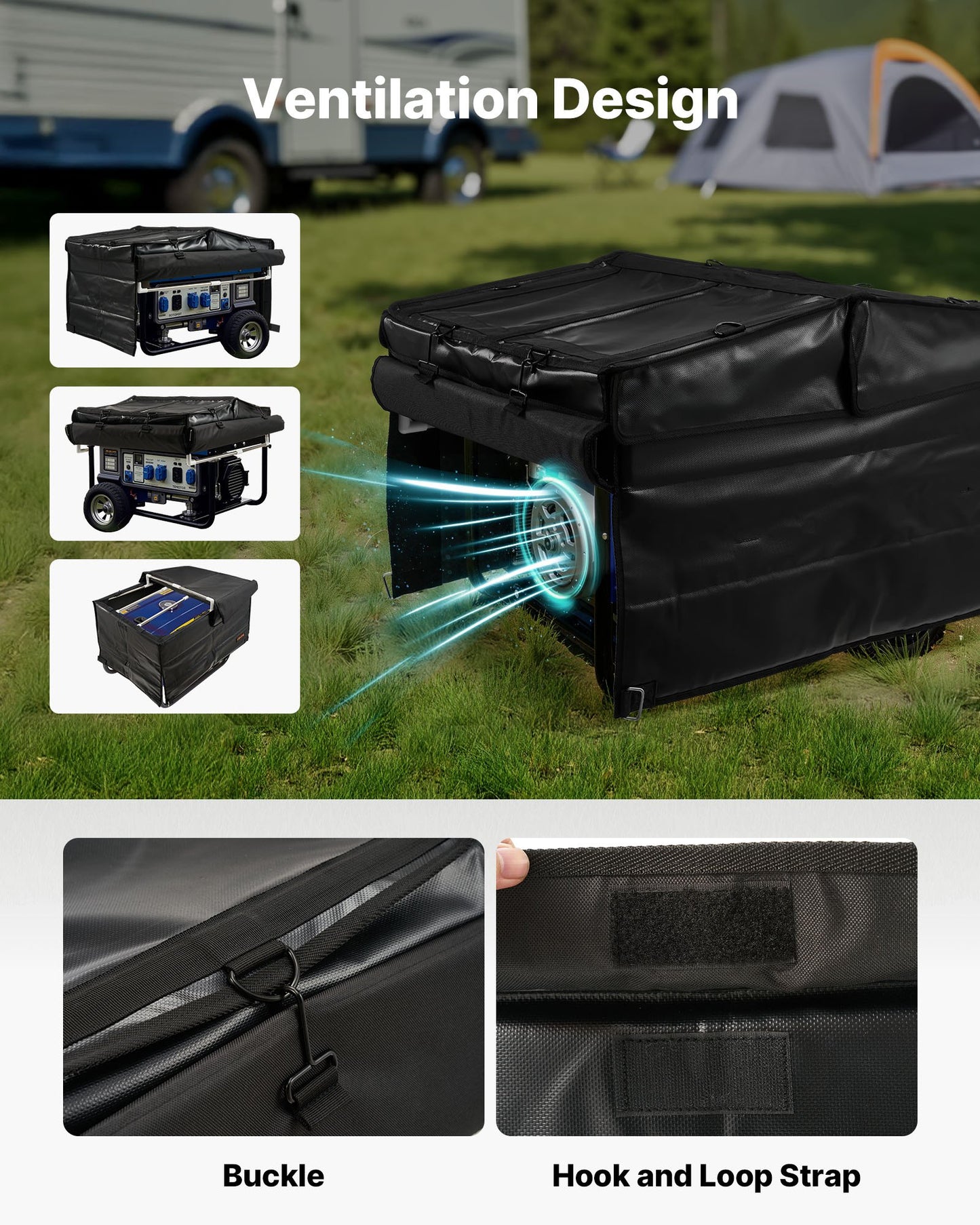 Generator Cover, 860 x 605 x 530 mm Waterproof Universal Generator Cover for Most Generators 3500-12000 Watt, Portable Generator Running Cover with Heavy Duty Thicken 420D Oxford Fabric, Black