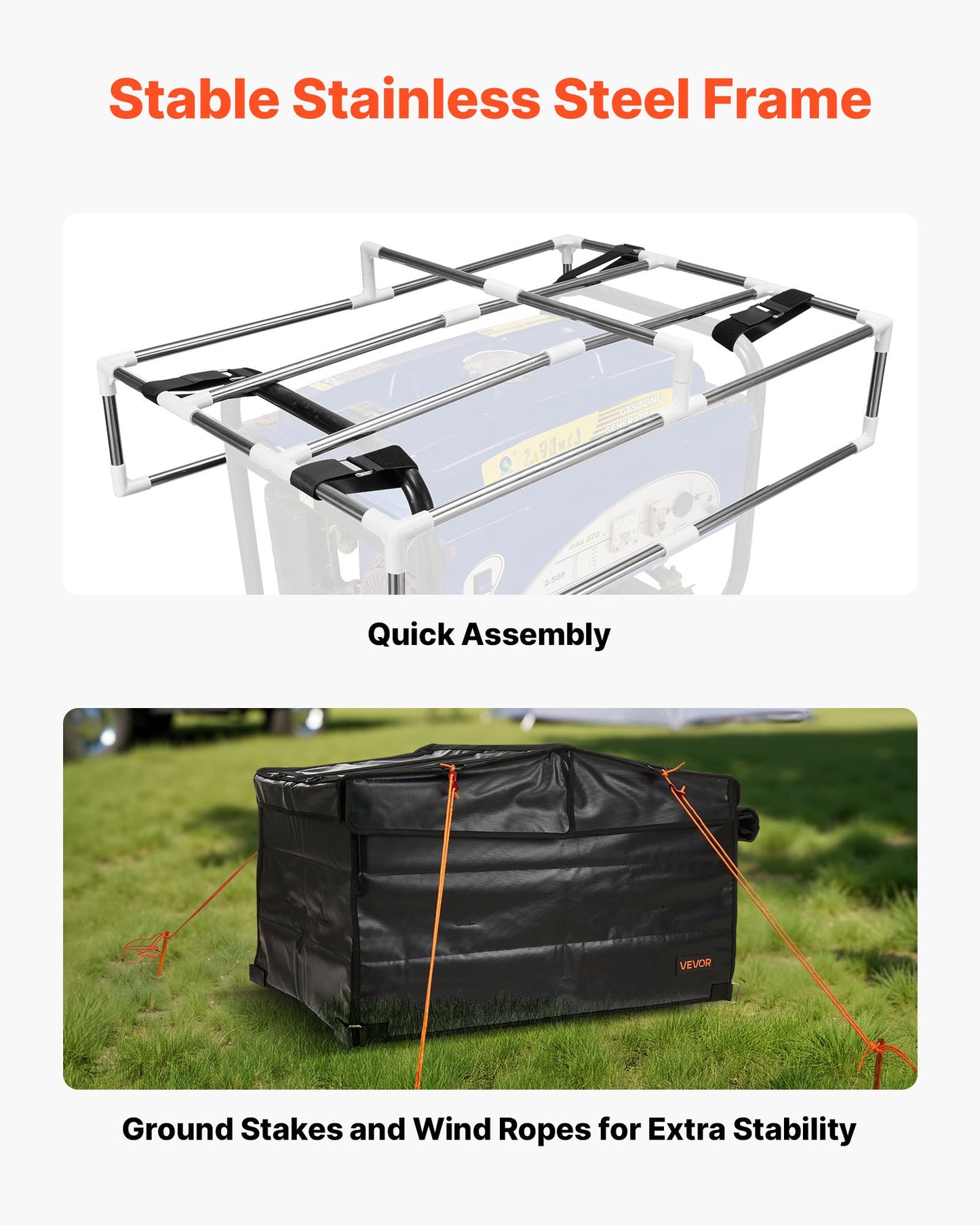 Generator Cover, 860 x 605 x 530 mm Waterproof Universal Generator Cover for Most Generators 3500-12000 Watt, Portable Generator Running Cover with Heavy Duty Thicken 420D Oxford Fabric, Black