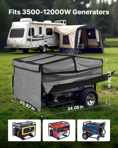 Generator Cover, 865 x 657 x 535 mm Waterproof Universal Generator Cover for Most Generators 3500-12000 Watt, Portable Generator Running Cover with Heavy Duty Thicken 420D Oxford Fabric, Grey