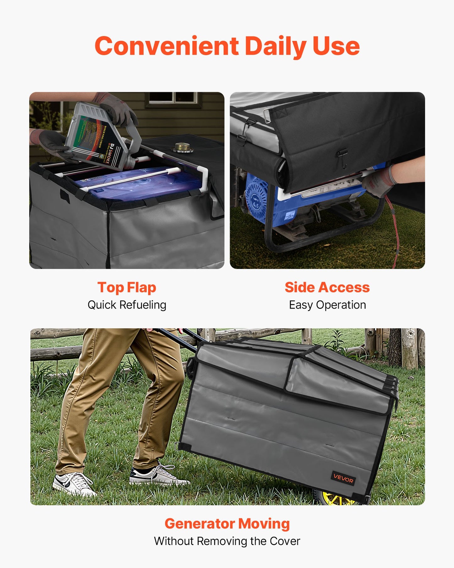 Generator Cover, 865 x 657 x 535 mm Waterproof Universal Generator Cover for Most Generators 3500-12000 Watt, Portable Generator Running Cover with Heavy Duty Thicken 420D Oxford Fabric, Grey