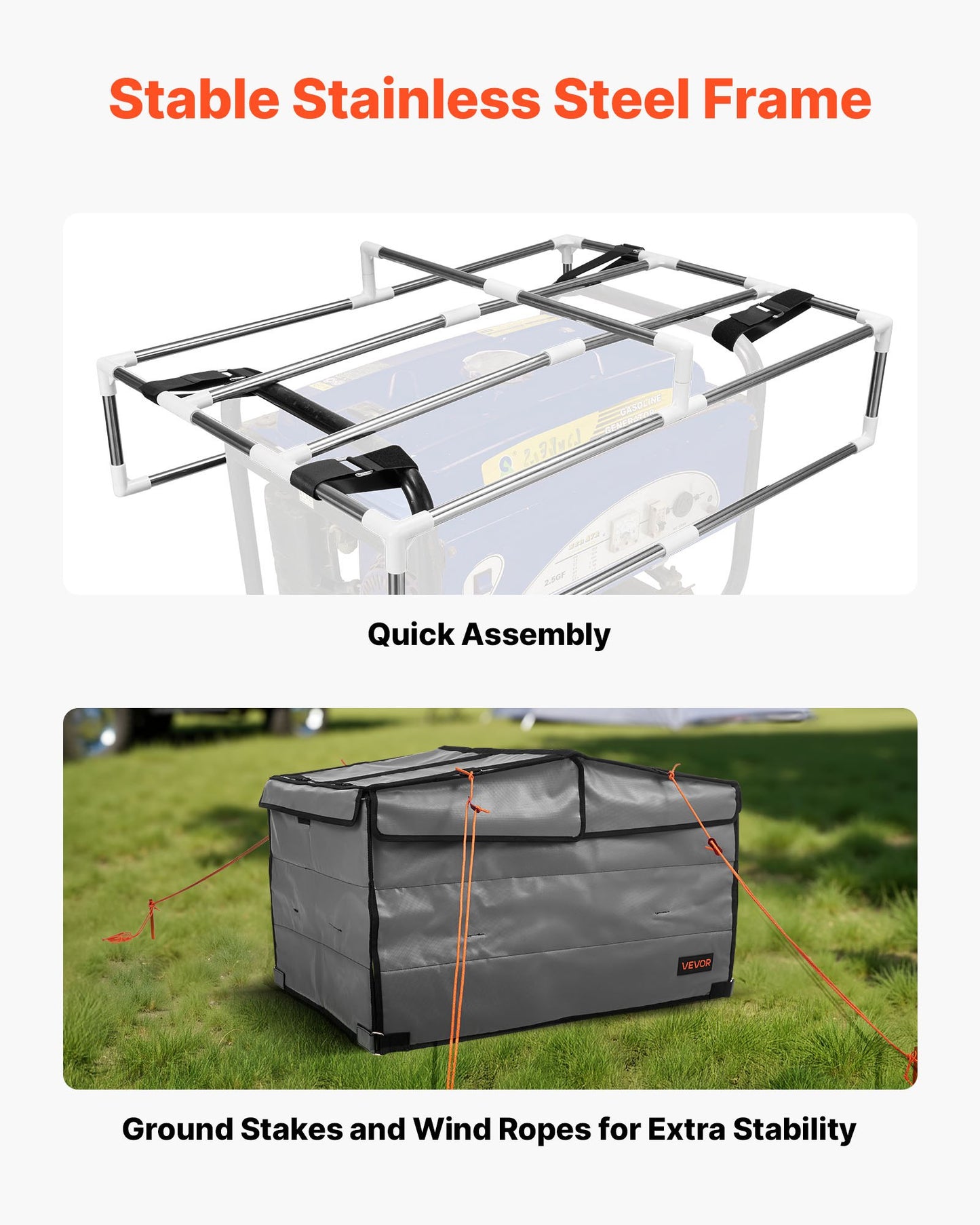 Generator Cover, 865 x 657 x 535 mm Waterproof Universal Generator Cover for Most Generators 3500-12000 Watt, Portable Generator Running Cover with Heavy Duty Thicken 420D Oxford Fabric, Grey