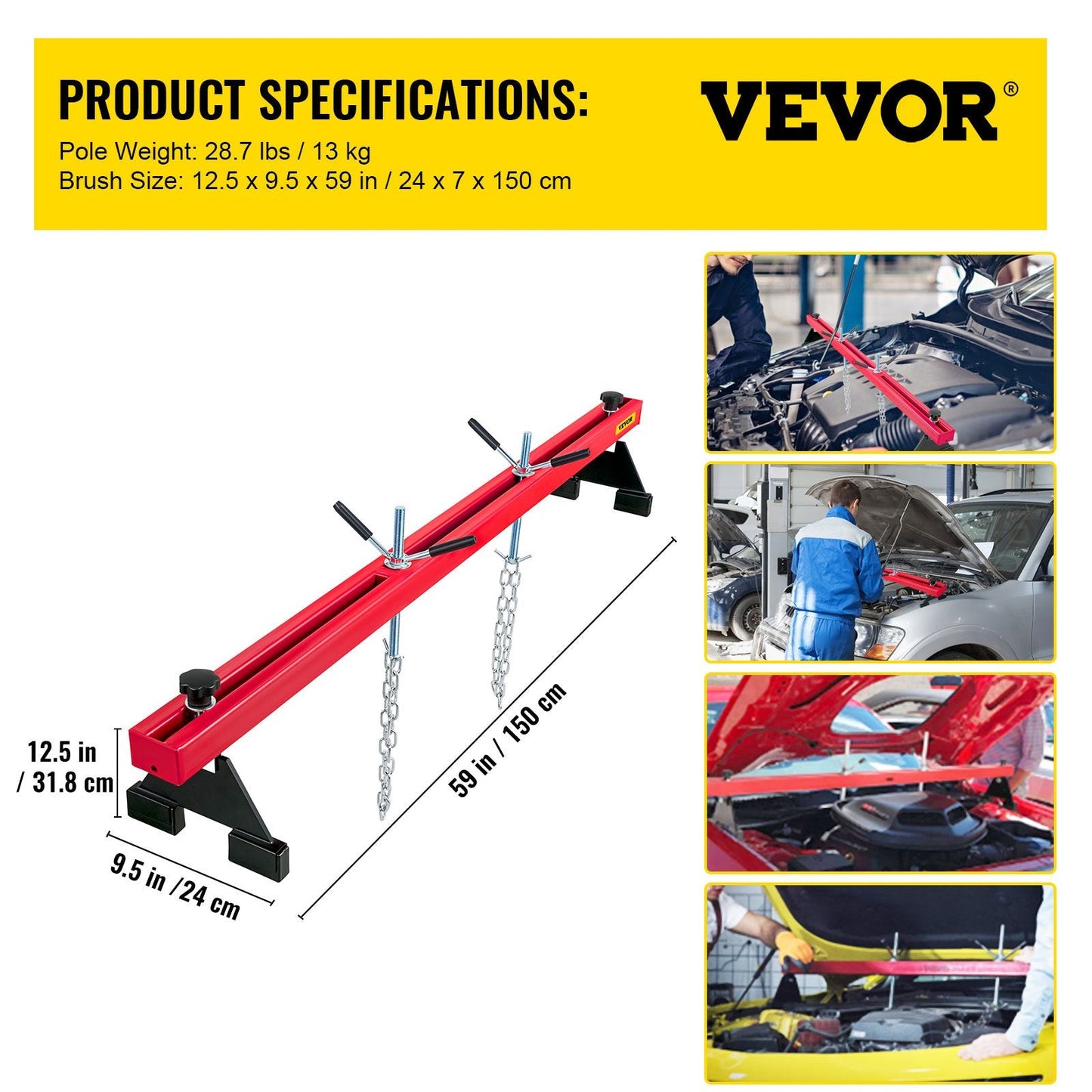 Engine Load Leveler Support Bar, 500 kg Capacity, Dual Hook, Steel Construction