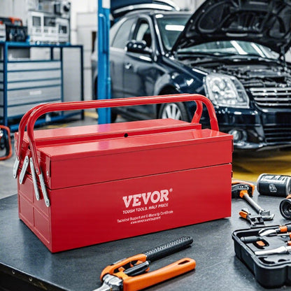 VEVOR Tool Box 355.6 mm 2-Tier 3-Tray Folding Cantilever Toolbox with Handle