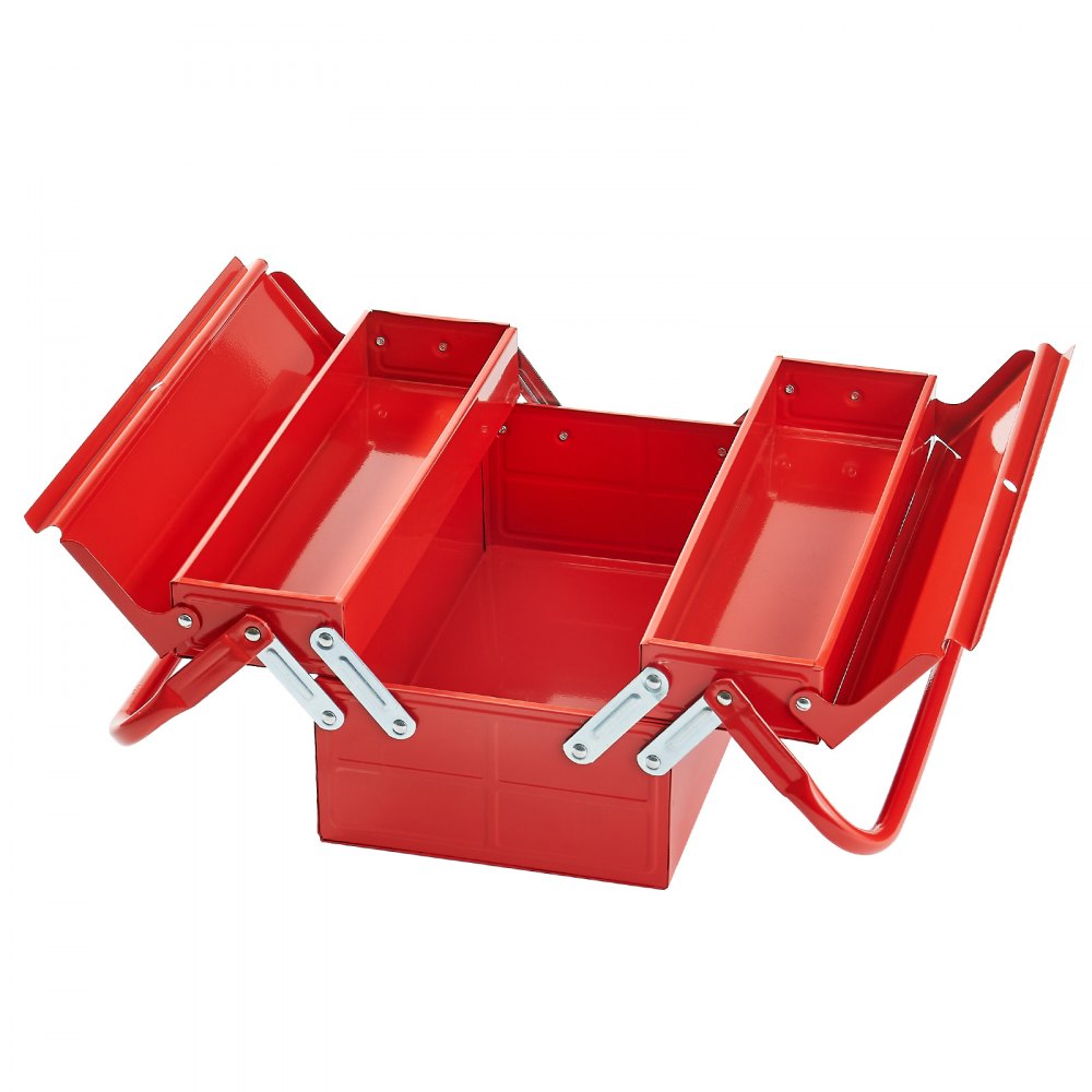 VEVOR Tool Box 355.6 mm 2-Tier 3-Tray Folding Cantilever Toolbox with Handle