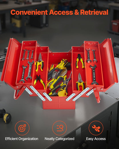 VEVOR Tool Box 457.2 mm 3-Tier 5-Tray Folding Cantilever Toolbox with Handle