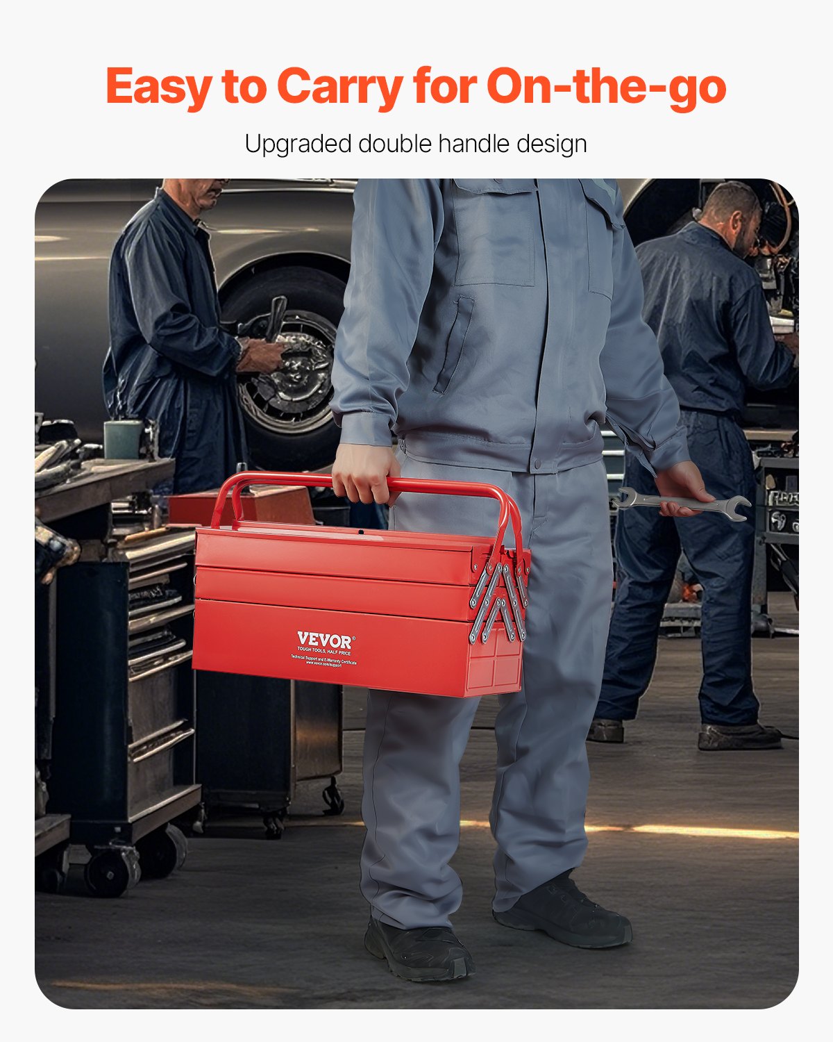 VEVOR Tool Box 457.2 mm 3-Tier 5-Tray Folding Cantilever Toolbox with Handle