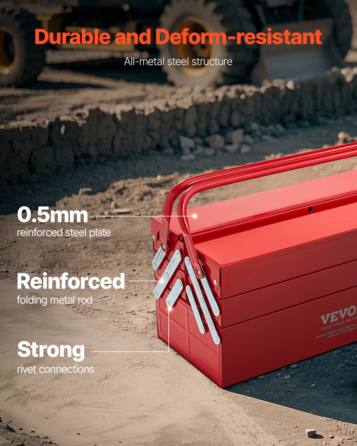 VEVOR Tool Box 457.2 mm 3-Tier 5-Tray Folding Cantilever Toolbox with Handle