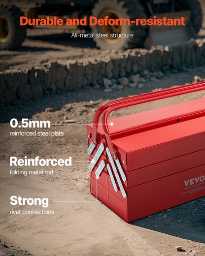 VEVOR Tool Box 457.2 mm 3-Tier 5-Tray Folding Cantilever Toolbox with Handle