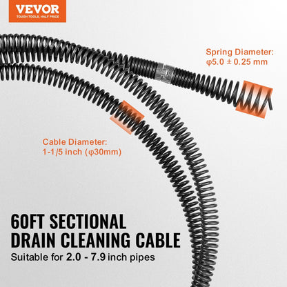 Professional 18m Drain Cleaning Cable with 6 Cutters for 50-200mm Pipes