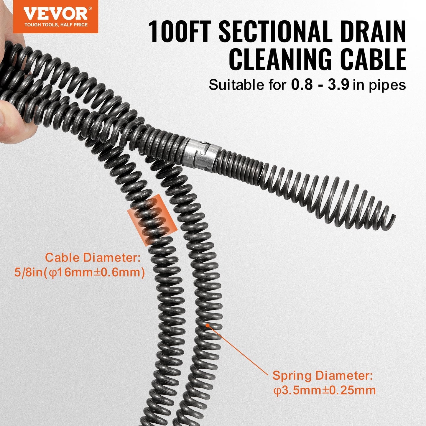100 ft x 0.16 m Professional Drain Cleaning Cable with 7 Cutters