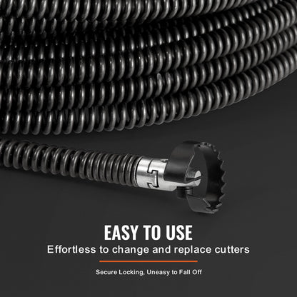 VEVOR Drain Cleaning Cable 100 FT x 5/8 Inch, Professional Sectional Drain Cleaner