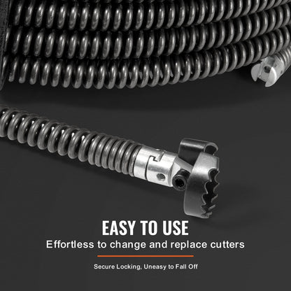 Professional 20m x 16mm Drain Cleaner Cable with 7 Cutters for 20-100mm Pipes