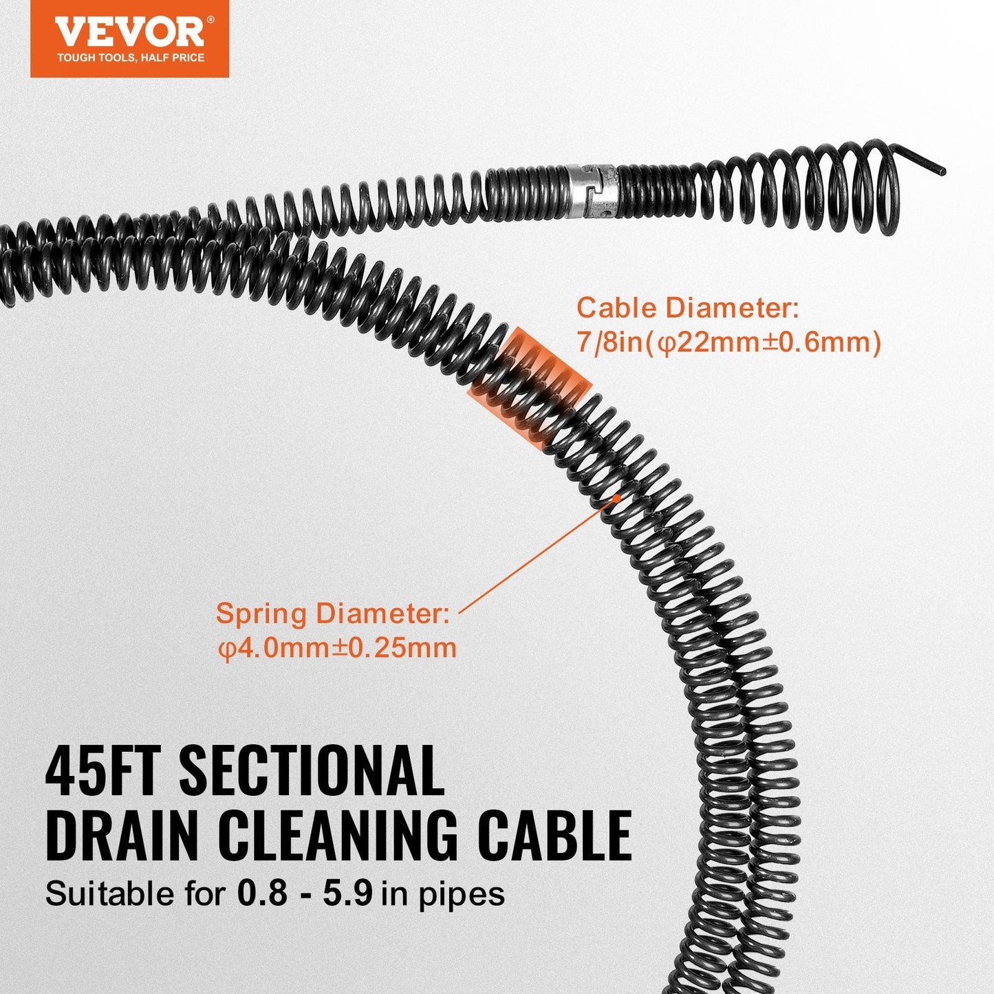 Professional 13.7m Drain Cleaning Cable with 6 Cutters for Pipes 20-150mm