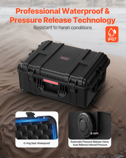 VEVOR 2.5 Cu.ft Weatherproof Hard Case Rolling Wheels & Retractable Handle Black