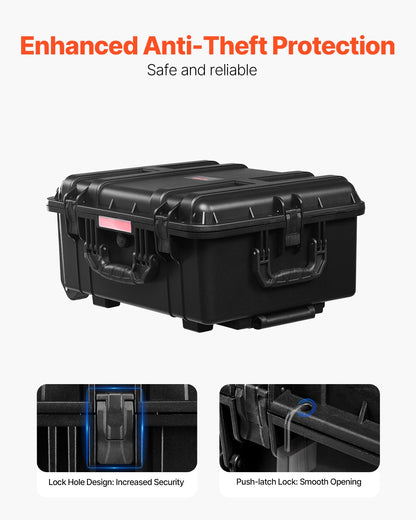 VEVOR 2.5 Cu.ft Weatherproof Hard Case Rolling Wheels & Retractable Handle Black