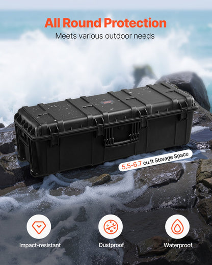 VEVOR 5.5 Cu.ft Weatherproof Hard Case with 3 Handles Large Capacity Case Black