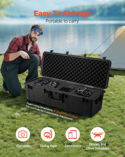VEVOR 5.5 Cu.ft Weatherproof Hard Case with 3 Handles Large Capacity Case Black