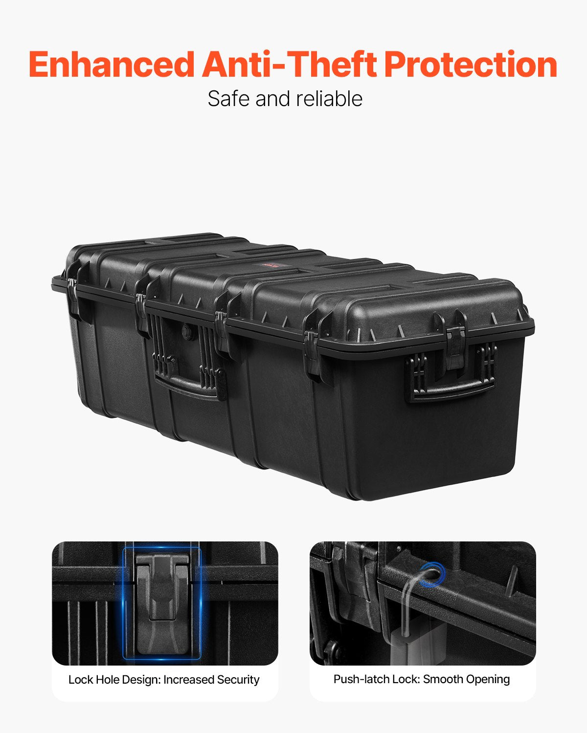 VEVOR 5.5 Cu.ft Weatherproof Hard Case with 3 Handles Large Capacity Case Black