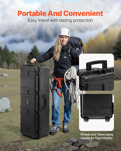 VEVOR 5.5 Cu.ft Weatherproof Hard Case with 3 Handles Large Capacity Case Black