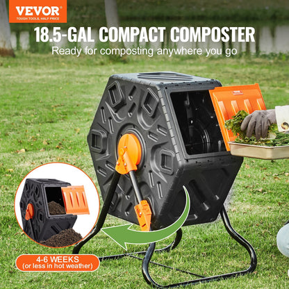 Outdoor Rotating Compost Tumbler with Sliding Door, 70L Capacity, 20kg Max Load