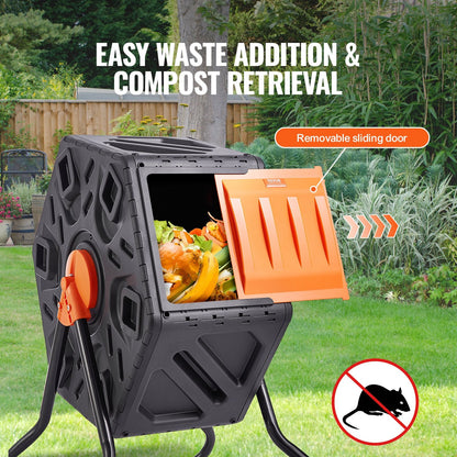 Outdoor Rotating Compost Tumbler with Sliding Door, 70L Capacity, 20kg Max Load