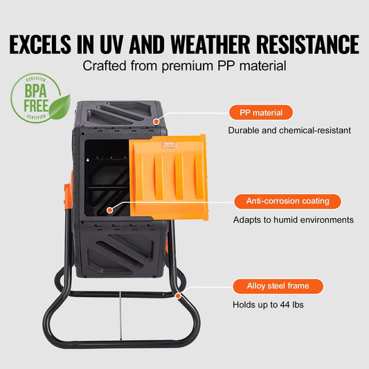 Outdoor Rotating Compost Tumbler with Sliding Door, 70L Capacity, 20kg Max Load