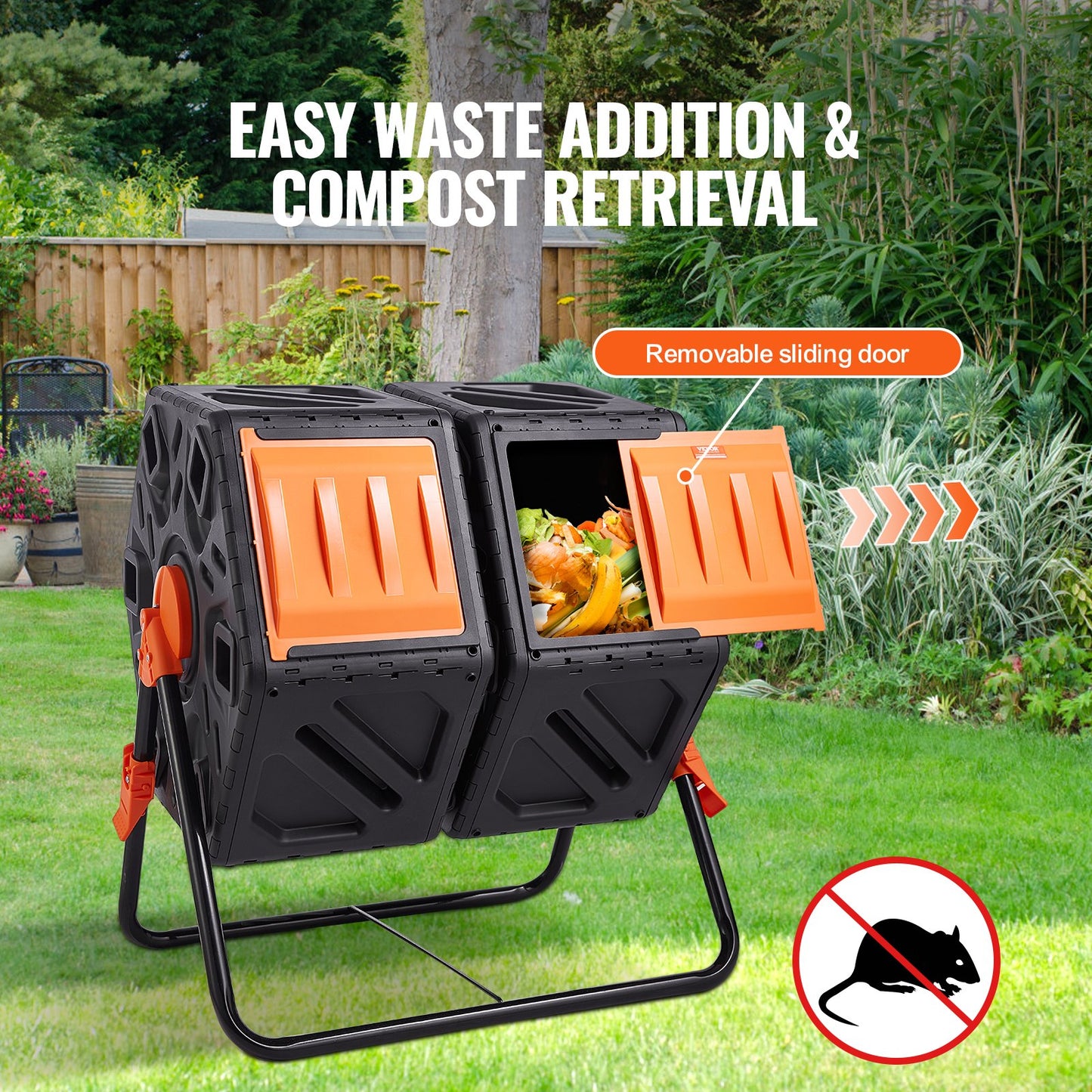 VEVOR Compost Bin 37 Gal Dual-Chamber Composter Tumbler Rotating Sliding Doors