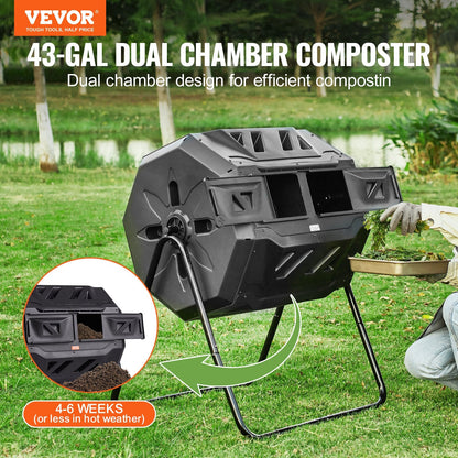 Dual-Chamber 162.7L Compost Tumbler with Rotating Sliding Doors, 50kg Capacity