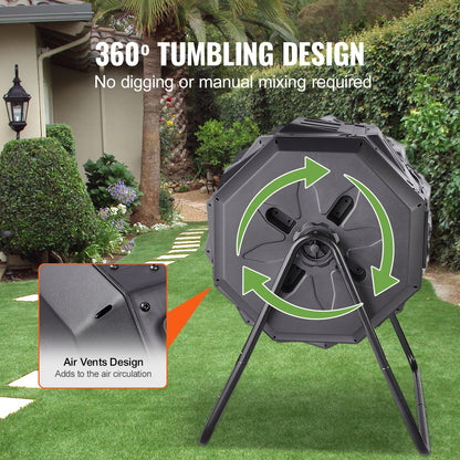 VEVOR Compost Bin 43 Gal Dual-Chamber Composter Tumbler Rotating Sliding Doors