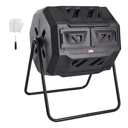 Dual-Chamber 162.7L Compost Tumbler with Rotating Sliding Doors, 50kg Capacity