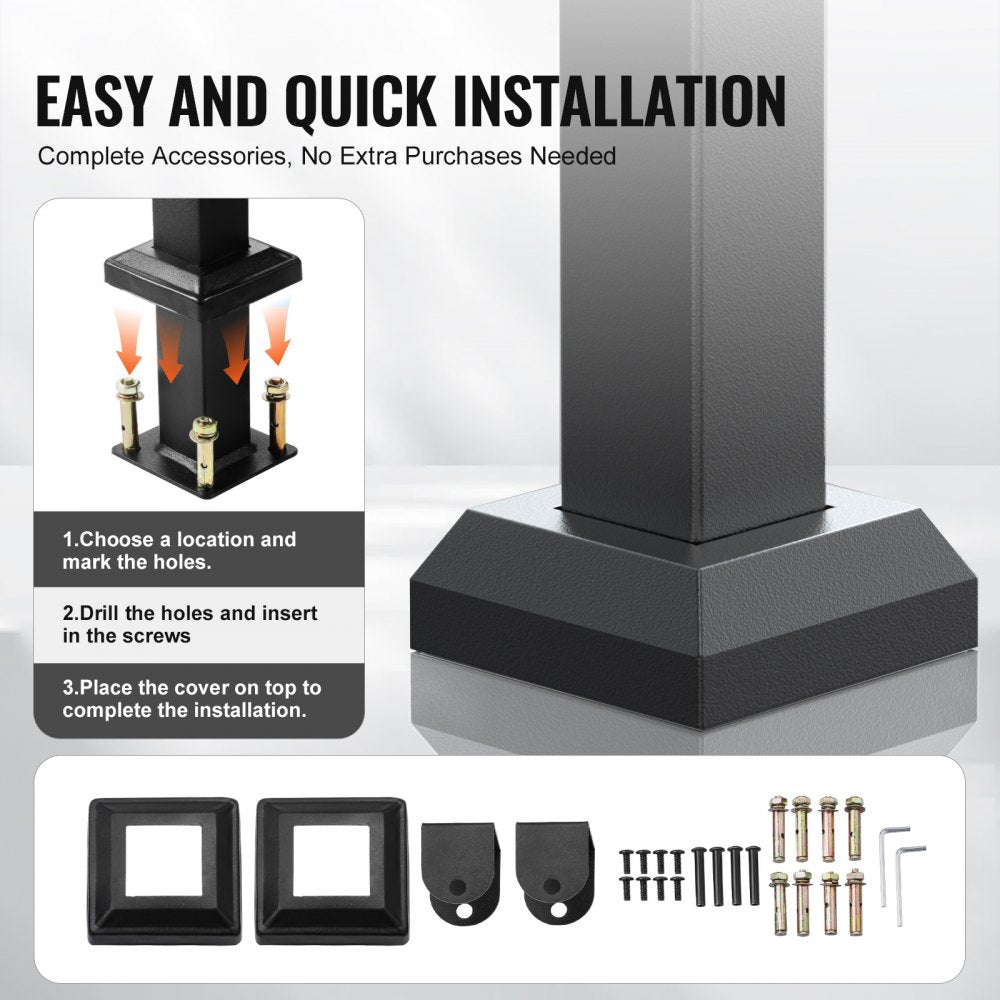 Outdoor Handrails for Steps, 2-3 Step Stair Rail Kit, Black Square Tube with Horizontal Bar, Carbon Steel Support Rails 