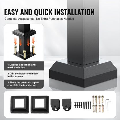 Outdoor Handrails for Steps, 2-3 Step Stair Rail Kit, Black Square Tube with Horizontal Bar, Carbon Steel Support Rails 
