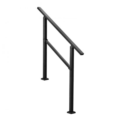 Outdoor Handrails for Steps, 2-3 Step Stair Rail Kit, Black Square Tube with Horizontal Bar, Carbon Steel Support Rails 