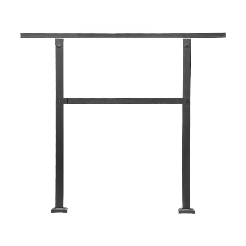 Outdoor Handrails for Steps, 2-3 Step Stair Rail Kit, Black Square Tube with Horizontal Bar, Carbon Steel Support Rails 