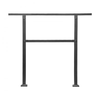 Outdoor Handrails for Steps, 2-3 Step Stair Rail Kit, Black Square Tube with Horizontal Bar, Carbon Steel Support Rails 