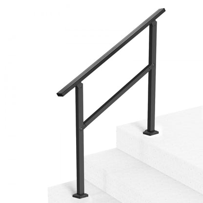 Outdoor Handrails for Steps, 2-3 Step Stair Rail Kit, Black Square Tube with Horizontal Bar, Carbon Steel Support Rails 